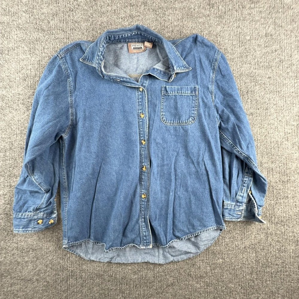 Premier International Shirt Womens Large Blue Denim Button Front Long Sleeve Top